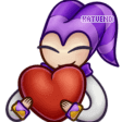 The character NiGHTS (into Dreams) holding a red heart in front of them.