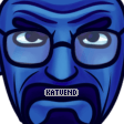 Walter White from the series Breaking Bad, looking angrily up over his glasses, he is coloured in only a deep blue.