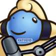 A close up of the Pokemon Mareep, looking up slight while a streamer microphone is seen in front of them.