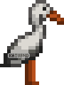 A pixel of a stork standing and looking to the right.